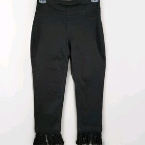 Lulu-B Pull On Tasseled Pants Size 6 x 22 Black Mid Rise Crop Frayed Boho Slim